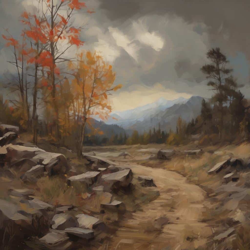 η τέχνη της σιωπής, μινιμαλισμός και έκφραση σε τοπίο βουνού και φύση, καλλιτεχνική απεικόνιση, minimal art landscape, φυσική ομορφιά και ηρεμία.